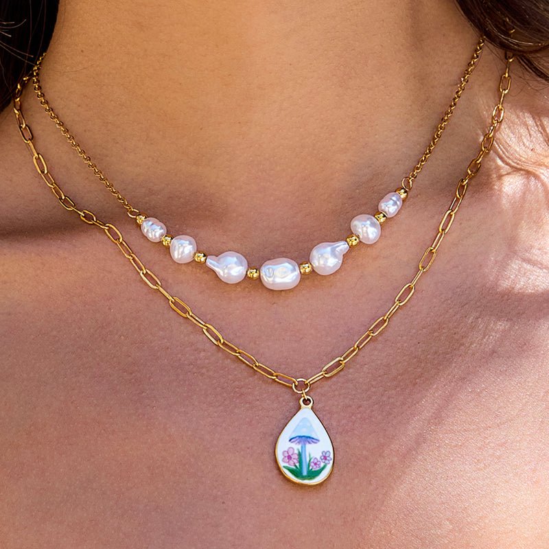 European American Stainless Steel Faux Pearl Necklace Light Luxury Premium Jewelry Non Fading Titanium Steel Cross Border Hot Sale