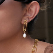 Original Paperclip Stainless Steel Freshwater Pearl Stud Earrings Light Luxury Premium Earrings Non Fading Titanium Steel Jewelry