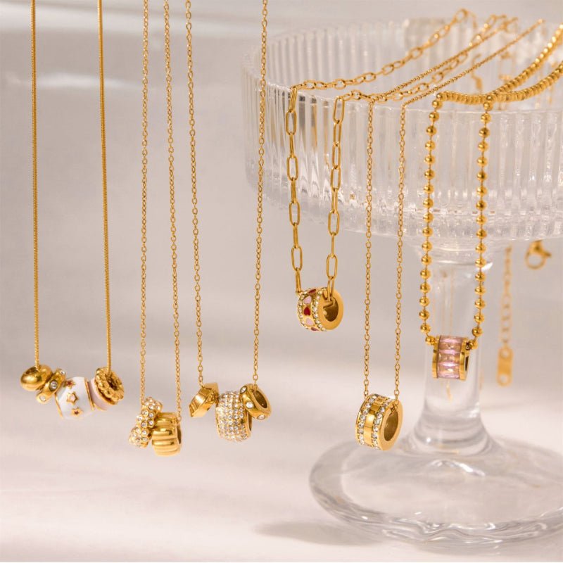 Waist Bead Titanium Steel Necklace Light Luxury Fortune Bead Choker Bvlgari Style Stainless Steel High-End Cross-Border Jewelry for Women