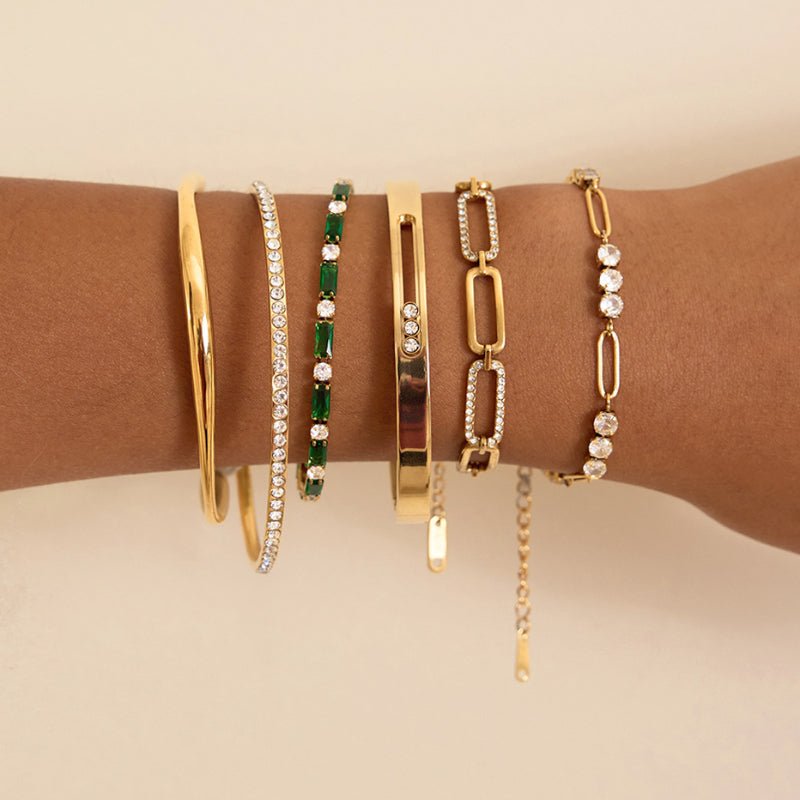 Titanium Steel White Crystal Moveable Gold Bangle Non Fading Jewelry Light Luxury High End Stainless Steel Cross Border Jewelry