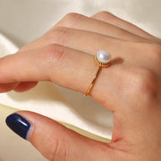 Fashion Internet Celebrity Same Style Ring 18K Gold Plated Stainless Steel Adjustable Freshwater Pearl Bread Bead Delicate Ring