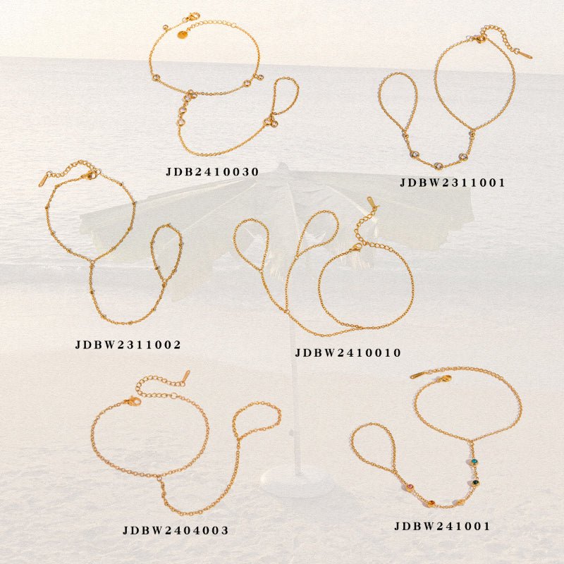 European American Stainless Steel Zircon Pearl Linked Finger Bracelet Light Luxury High-End Titanium Steel Tarnish-Free Cross-Border Jewelry