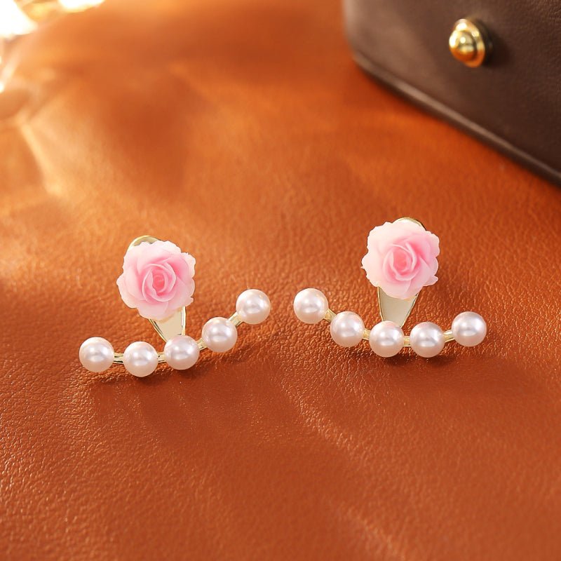 Sweet Pink Rose Stud Earrings 2 Wear Ways Fashion Luxury Gentle Fairy Style Earrings