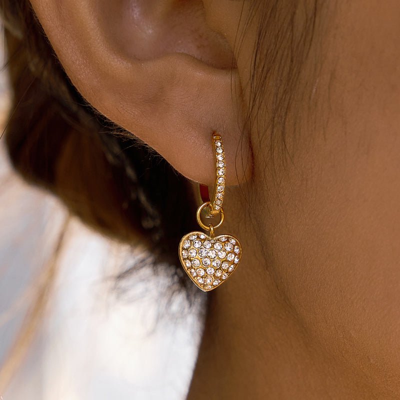 Stainless Steel Crystal Heart Earrings Light Luxury High Grade Ear Clips Minimalist Stud Earrings Titanium Steel Jewelry European Fashion