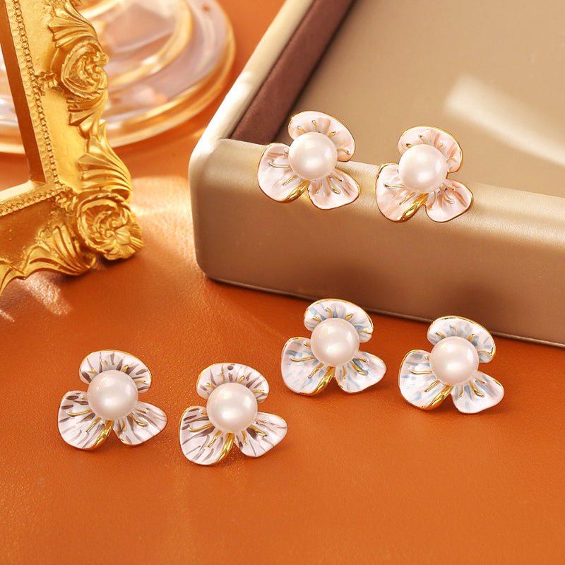 Luxury Enamel Drip Pearl Flower Stud Earrings Fashion Fresh Sweet Elegant Fairy Style Gentle Romantic Earrings
