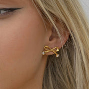 Stainless Steel Bow Love Zircon Stud Earrings Light Luxury High End Ear Cartilage Piercing Titanium Steel Cross Border Jewelry