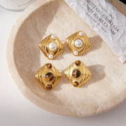 Titanium Steel Tiger Eye Stud Earrings Light Luxury Premium Earrings Faux Pearl Earrings Stainless Steel Jewelry Cross Border Jewelry