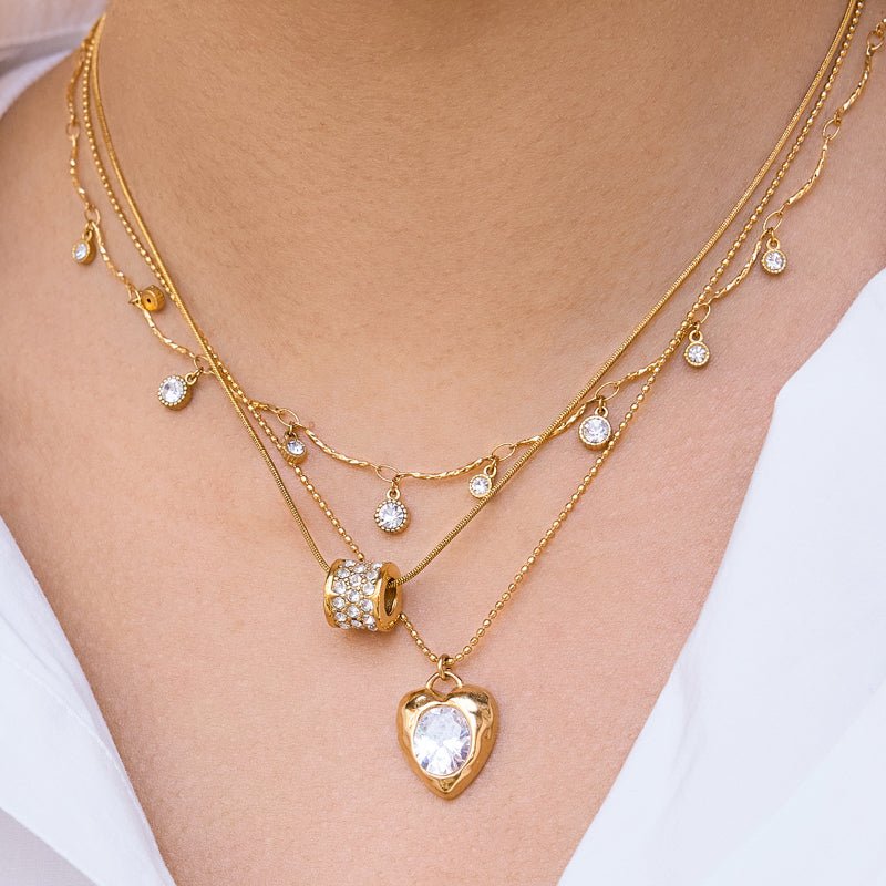 18K Gold Stainless Steel Zircon Heart Necklace Light Luxury Minimalist Clavicle Chain Titanium Steel Cross Border Valentine's Day Jewelry