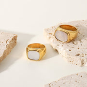 European Cross Border Rectangular White Ring 18K Gold Vacuum Plated Stainless Steel Wedding Ring Couple Ring