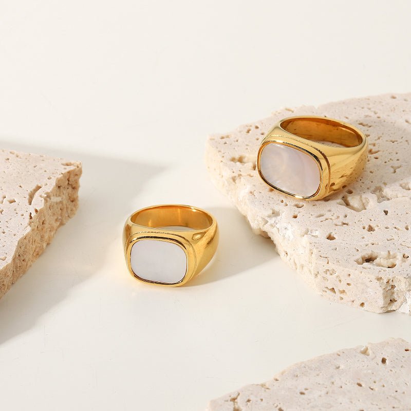 European Cross Border Rectangular White Ring 18K Gold Vacuum Plated Stainless Steel Wedding Ring Couple Ring