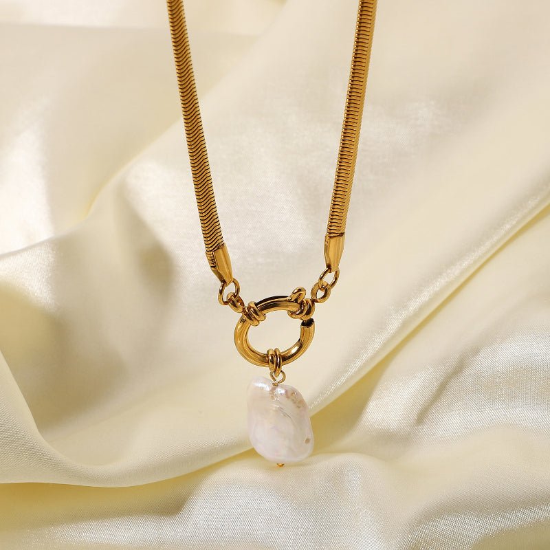 INS Fashion 18K Gold Plated Freshwater Pearl Stainless Steel Pendant Necklace Jewelry Wholesale