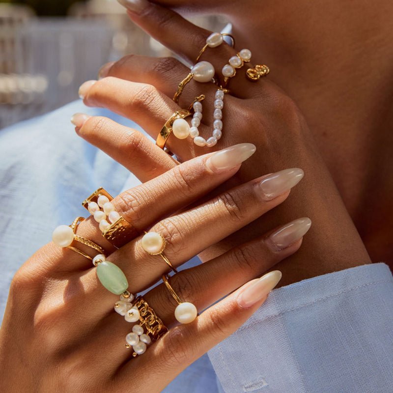 Cross Border Freshwater Pearl Ring Titanium Steel Non Fading Jewelry Light Luxury Premium Stainless Steel Jewelry Rings