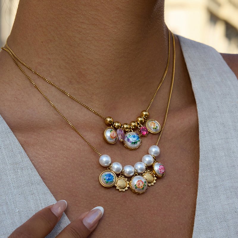 Stainless Steel Imitation Swarovski Pearl Necklace Light Luxury Premium Clavicle Chain Non Fading Titanium Steel Jewelry Cross Border