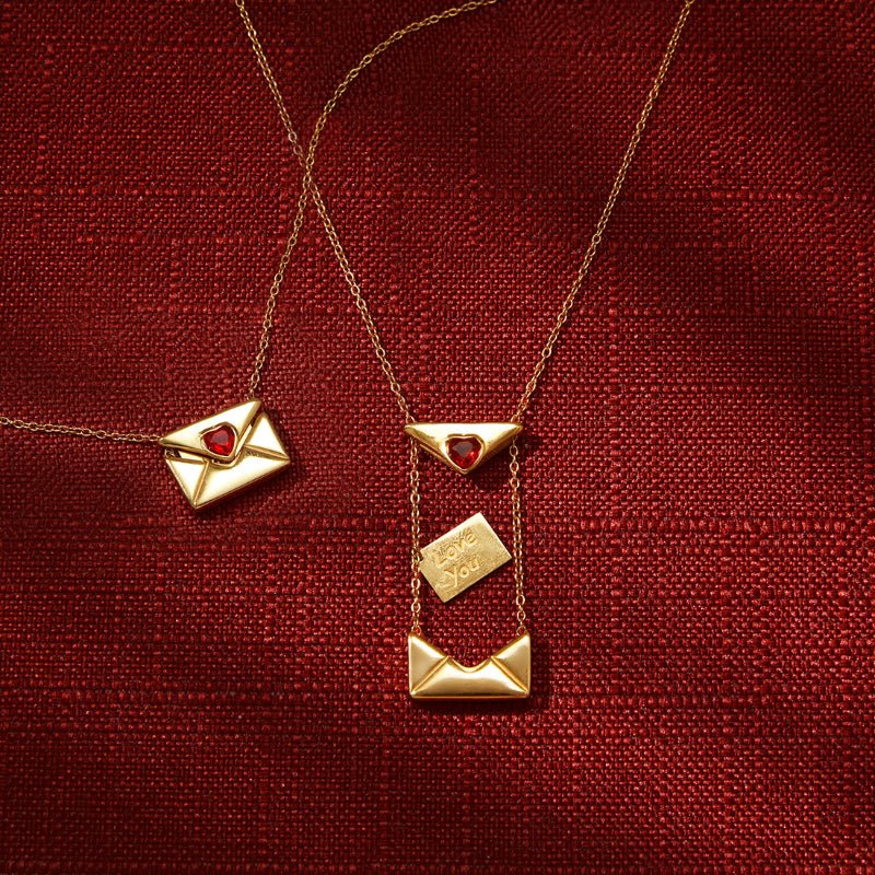 Openable Envelope Love You Engraved Stainless Steel Zircon Heart Necklace Titanium Steel Cross Border Valentine's Day Jewelry