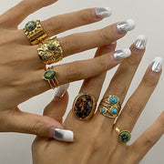 European American Stainless Steel Natural Stone Turquoise Ring Premium Niche Finger Ring Titanium Steel Jewelry Cross Border Ring