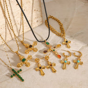 Stainless Steel Natural Stone Necklace Pendant Premium Niche Clavicle Chain Cross Earrings Jewelry Cross Border
