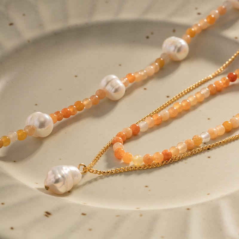 European American INS Style 18K Gold Baroque Pendant Natural Stone Necklace Versatile Titanium Steel Non Fading Bracelet Jewelry Cross Border