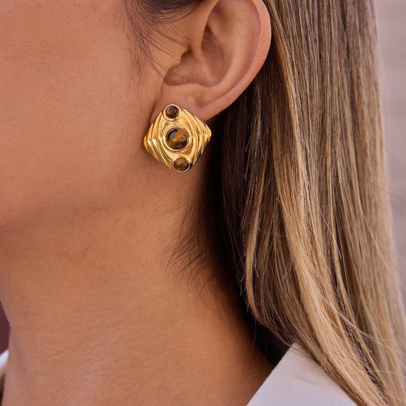 Titanium Steel Tiger Eye Stud Earrings Light Luxury Premium Earrings Faux Pearl Earrings Stainless Steel Jewelry Cross Border Jewelry