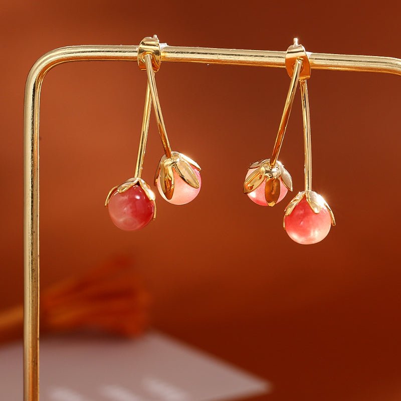 Sweet Cute Pink Cherry Stud Earrings Fresh Fashion No Piercing Disco Clip Earrings Luxury Fairy Style Earrings