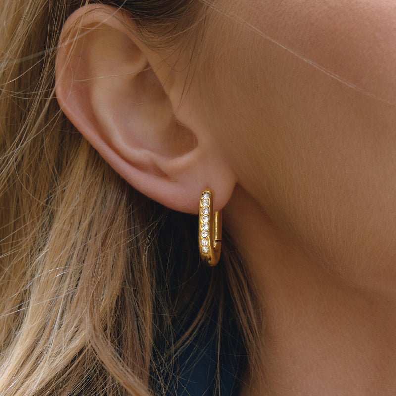 European American Stainless Steel Crystal Earrings Light Luxury High Grade Hoop Earrings Ear Buckles Titanium Steel 18K Cross Border Jewelry