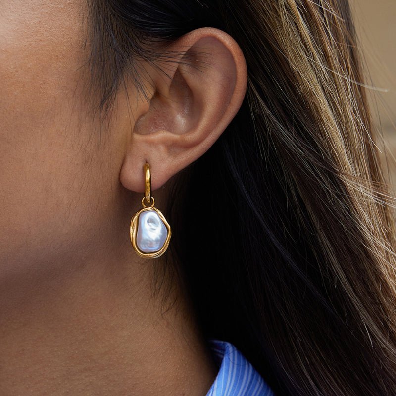 European American Stainless Steel Imitation Baroque Pearl Earrings Light Luxury Premium Titanium Steel Women Jewelry Non Fading Ear Buckles