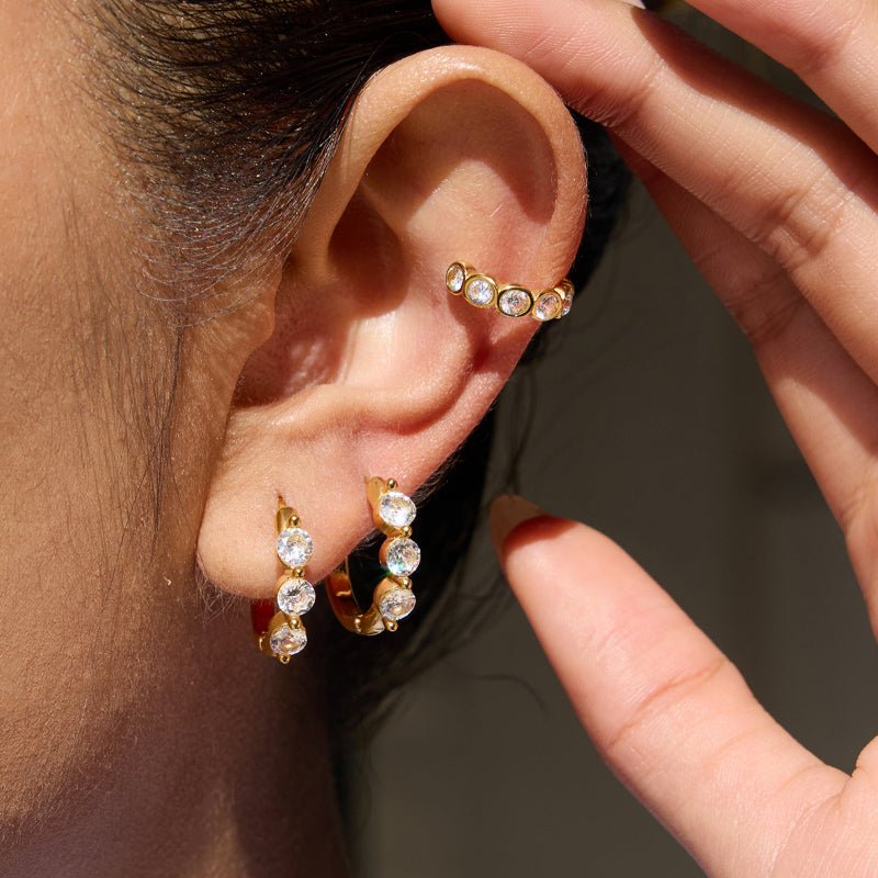 European American Stainless Steel Zircon Earrings Light Luxury High Grade Hoop Earrings Ear Buckles Titanium Steel Gold Plated Jewelry Cross Border