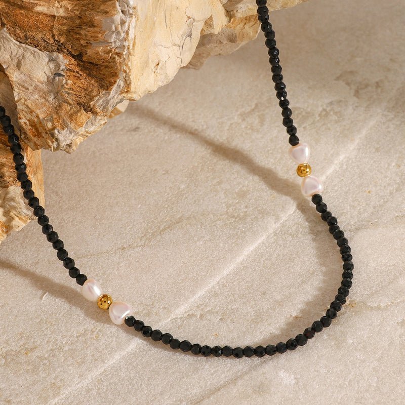 European American Stainless Steel Black Bead Love Heart Pearl Necklace Premium Clavicle Chain Titanium Steel Jewelry Cross Border