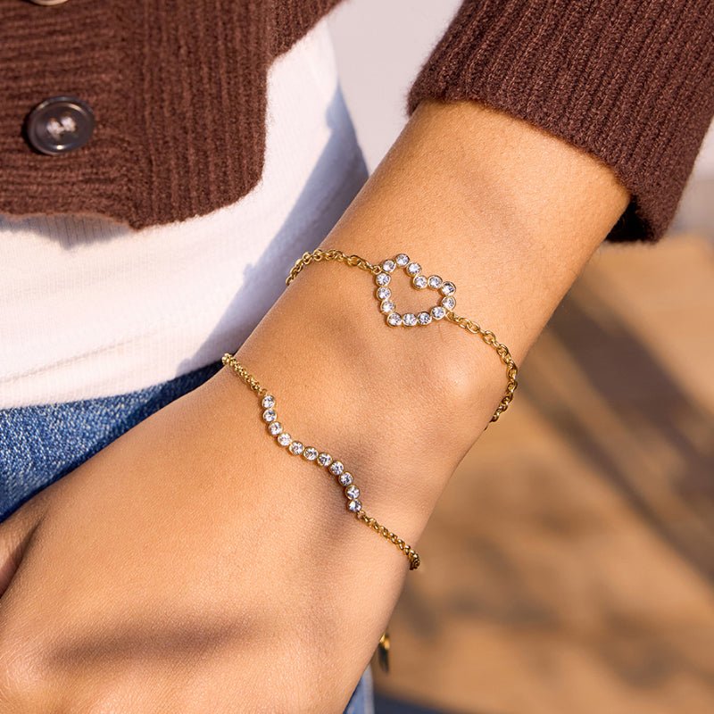 Stainless Steel Crystal Love Heart Bracelet Light Luxury High Grade Stackable Bangle Titanium Steel Cross Border Valentine's Day Jewelry For Women