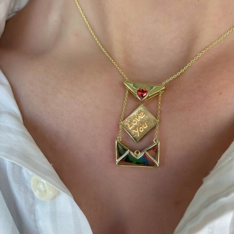 Openable Envelope Love You Engraved Stainless Steel Zircon Heart Necklace Titanium Steel Cross Border Valentine's Day Jewelry