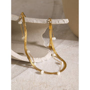 18K Gold Plated Stainless Steel Blade Chain Flat Snake Chain Round Shell Bead Anklet INS Influencer Fashion Anklet