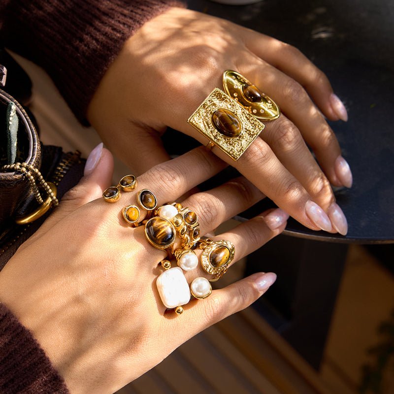 European American Stainless Steel Tiger Eye Ring Minimalist High Grade 18K Gold Jewelry Titanium Steel Cross Border Jewelry Rings