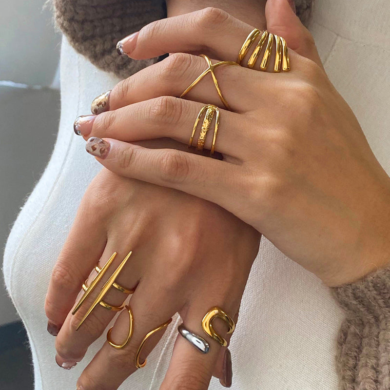 European and American Stainless Steel Irregular Ring High Grade Niche Opening Ring Titanium Steel Jewelry Cross-border Ring