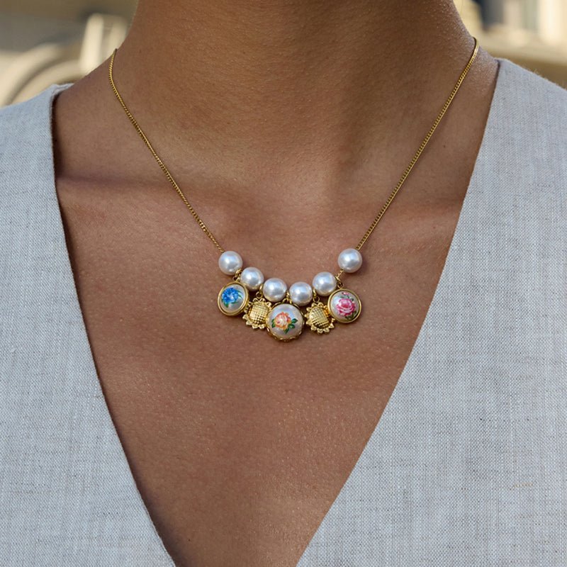 Stainless Steel Imitation Swarovski Pearl Necklace Light Luxury Premium Clavicle Chain Non Fading Titanium Steel Jewelry Cross Border