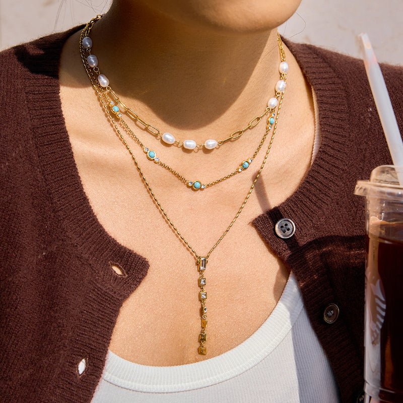 Freshwater Pearl Titanium Steel Necklace Light Luxury Niche Clavicle Chain European American Choker Stainless Steel Cross Border Jewelry Premium