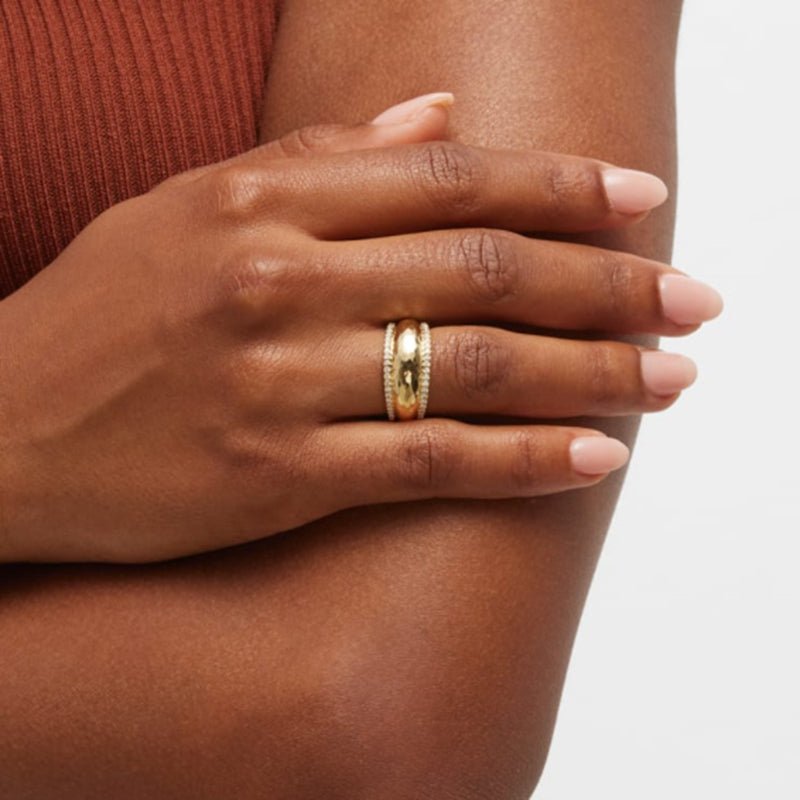 Internet Celebrity Same Style 18K Gold Stainless Steel Crystal Ring Women Fashion Niche Simple Inlaid Crystal Ring Men