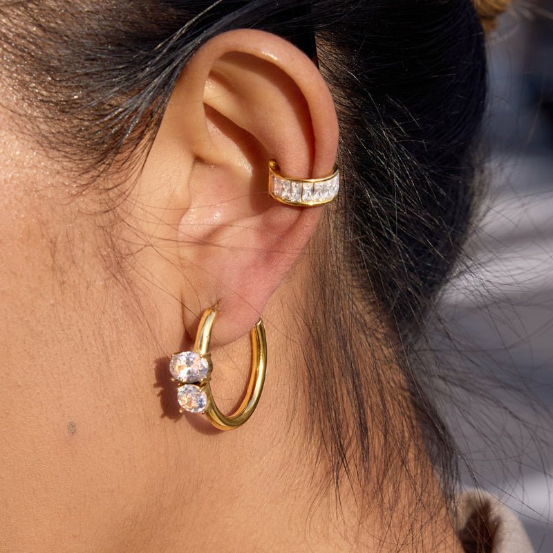 Stainless Steel Zircon C-Shaped Stud Earrings Minimalist Ear Jewelry Light Luxury High Grade Titanium Steel Earrings European American Cross Border Jewelry