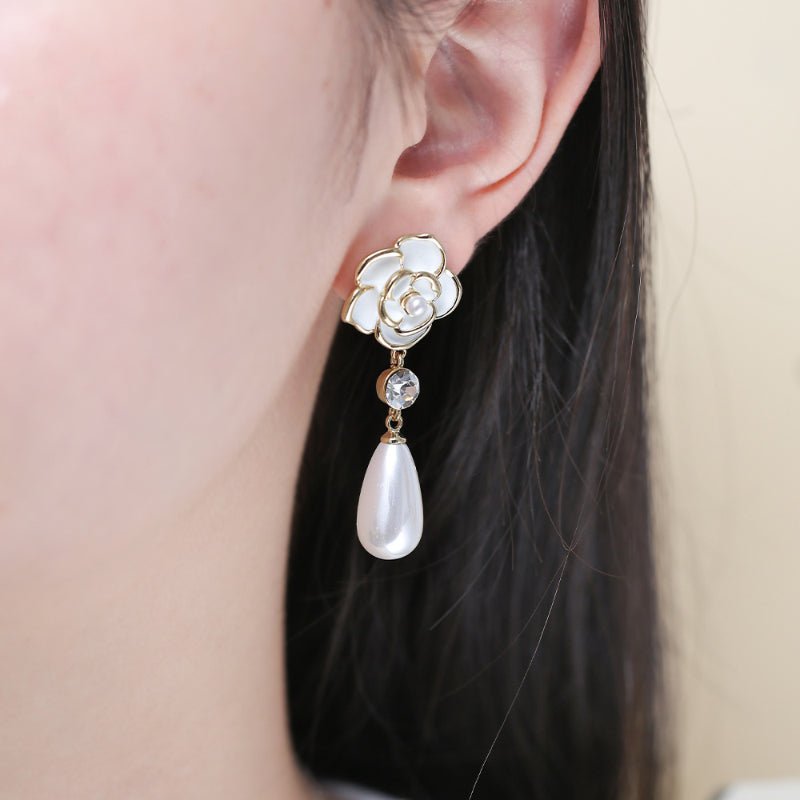 Professional OEM ODM Custom Enamel Camellia Earrings With Custom Design And Production