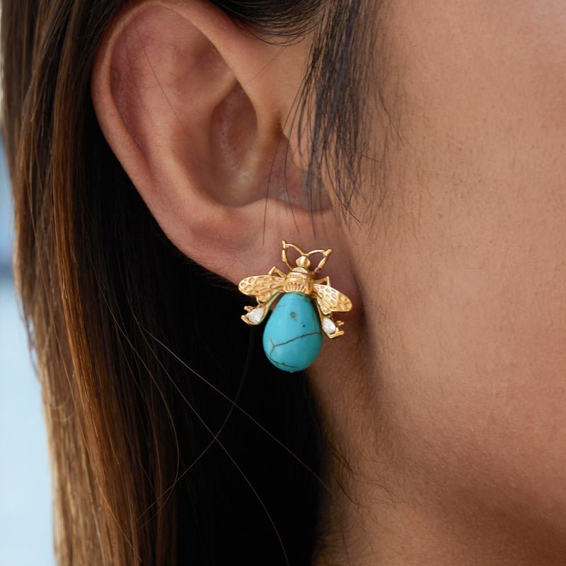 Cross Border Zircon Faux Pearl Stud Earrings Titanium Steel Turquoise Earrings Niche Light Luxury Stainless Steel Women Jewelry Premium