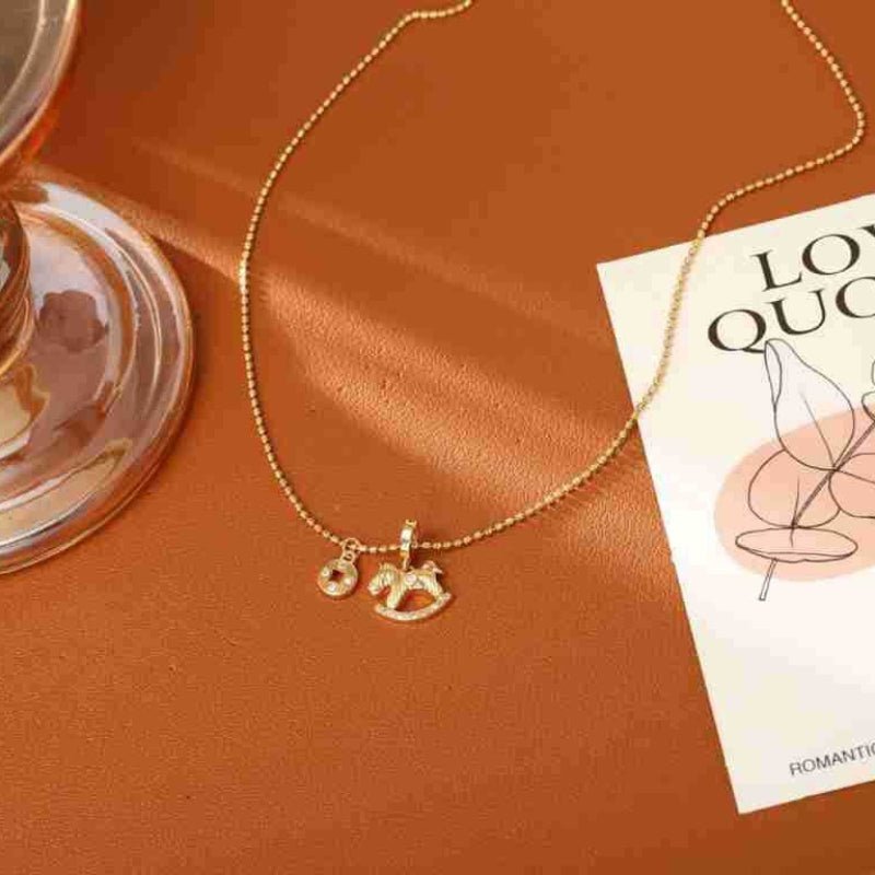 Get Rich Soon Lucky Pony Pendant Necklace Real Gold Plated Niche Design Clavicle Chain Trendy Necklace
