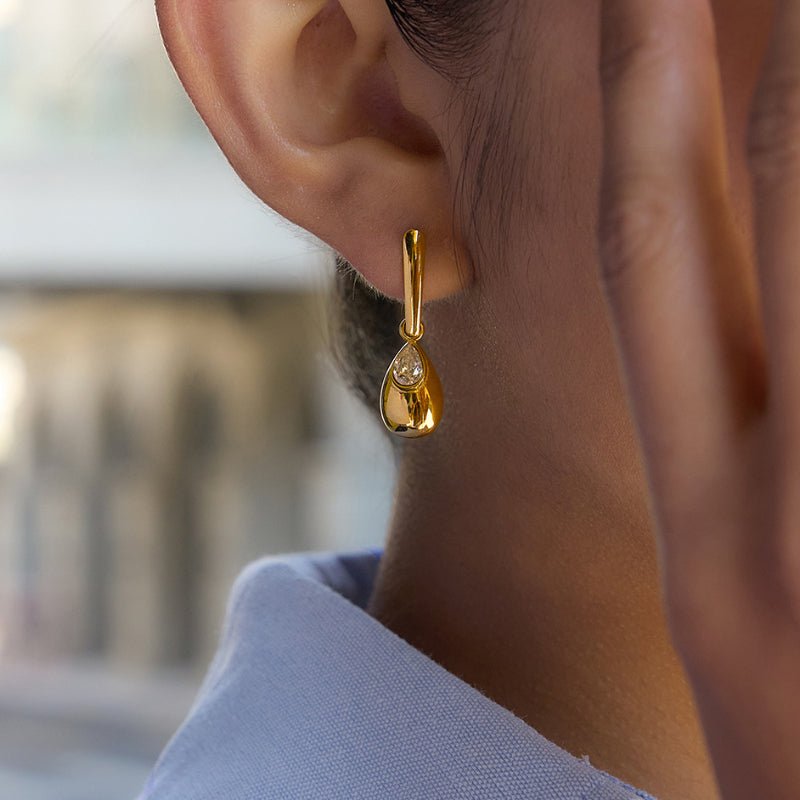 European American Stainless Steel Water Drop Zircon Earrings Light Luxury High Grade Ear Clips Titanium Steel Cross Border Jewelry