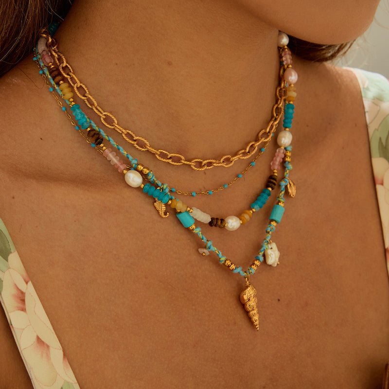 Cross Border Hot Selling Natural Stone Beaded Titanium Steel Necklace Premium Stainless Steel Clavicle Chain Niche Design