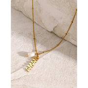 18K Gold Plated Stainless Steel MAMA Letter Pendant Freshwater Pearl Necklace 40+5cm For Mother's Day
