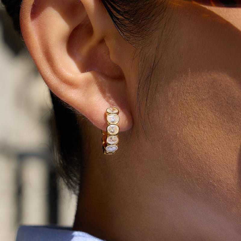 European American Stainless Steel Zircon Earrings Light Luxury High Grade Ear Buckles 18K Gold Plated Titanium Steel Jewelry Cross Border