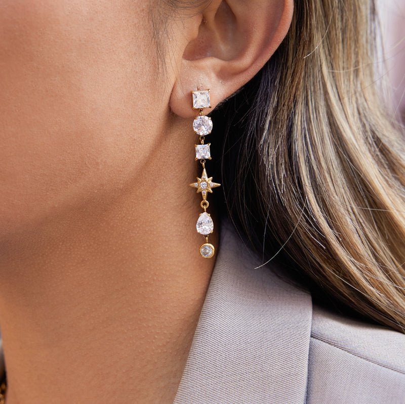 Stainless Steel Zircon Stud Earrings Light Luxury High Grade Tassel Earrings Minimalist Titanium Steel Cross Border Jewelry European Fashion