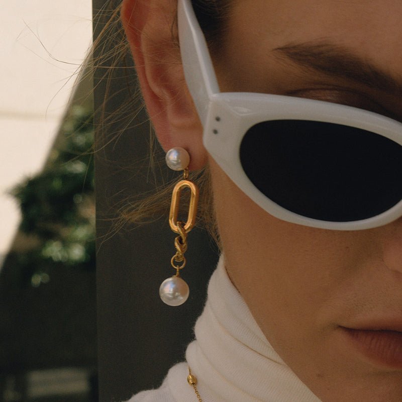 Titanium Steel Stud Earrings Niche Premium Faux Pearl Dangle Earrings Non Fading Ear Jewelry Stainless Steel Jewelry Cross Border