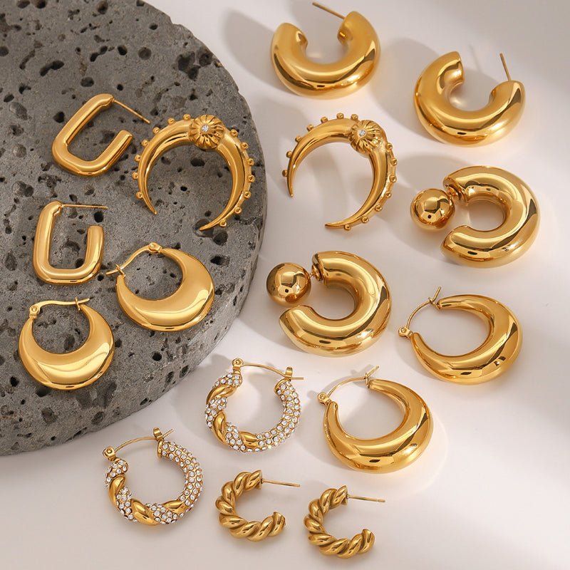 European American Stainless Steel Double C Earrings Premium INS Zircon Earrings Titanium Steel Earrings Cross Border Earrings