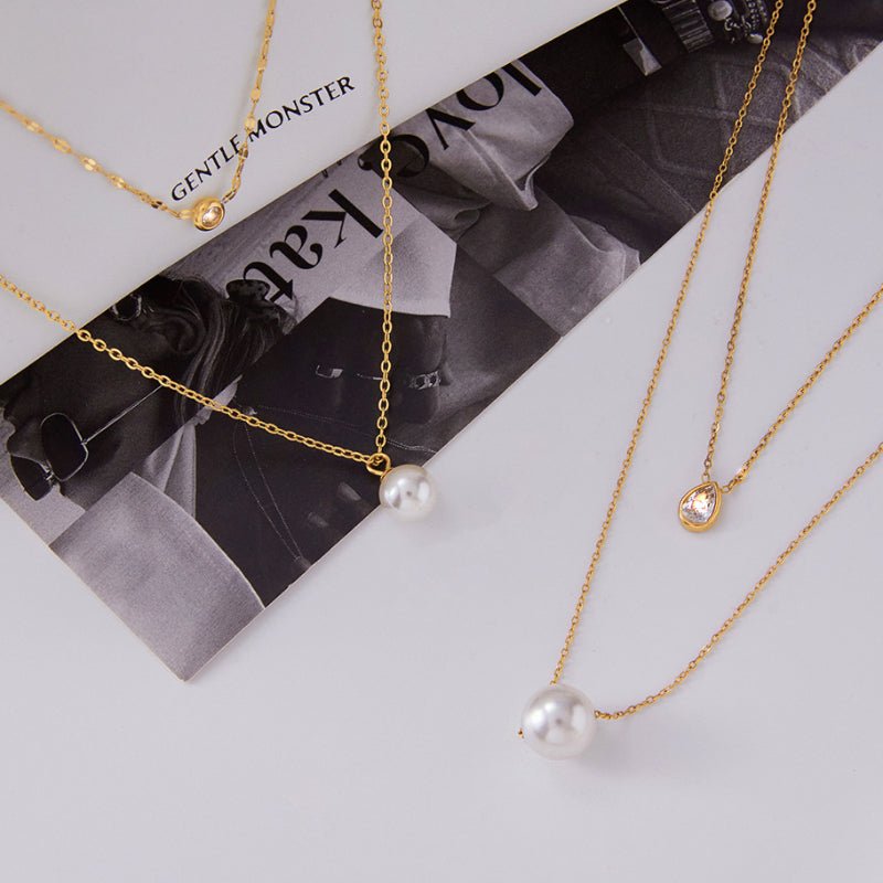 Titanium Steel Faux Pearl Necklace Light Luxury Premium Clavicle Chain Stainless Steel European American Jewelry Cross Border Zircon Jewelry