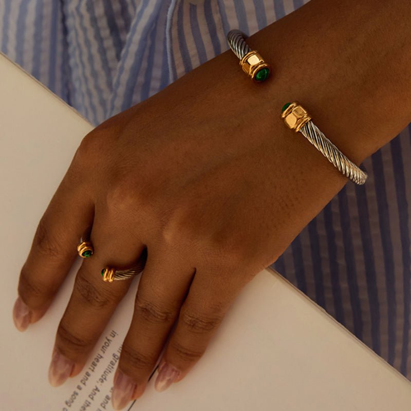 European American Natural Stone Stainless Steel Open Bracelet Non Fading Jewelry Light Luxury Premium Titanium Steel Jewelry Cross Border