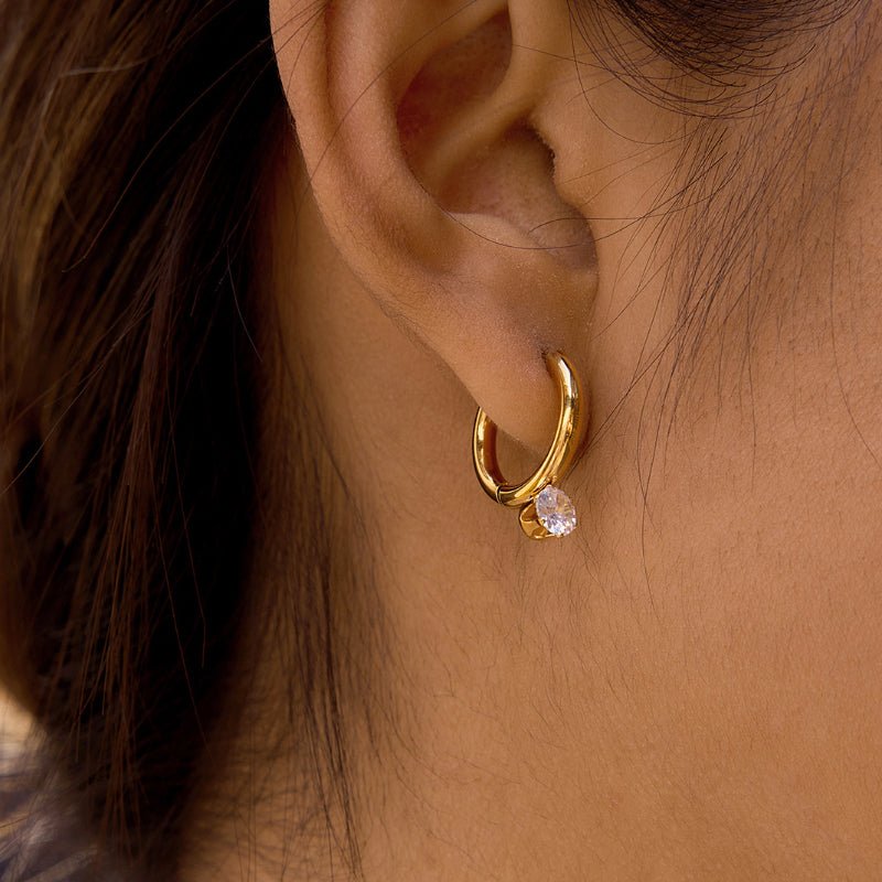 European American Stainless Steel Zircon Hoop Earrings Light Luxury High Grade Earrings For Women Non-Fading Titanium Steel Cross Border Jewelry