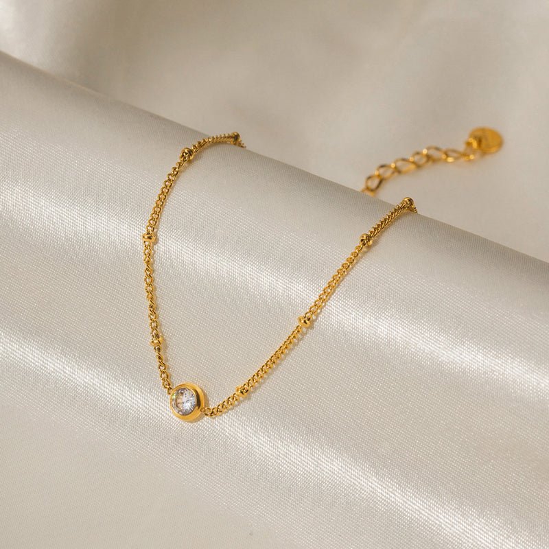 INS Style Titanium Steel Bracelet 16K Gold Plated Stainless Steel Inlaid White Zircon Anklet For Women Jewelry